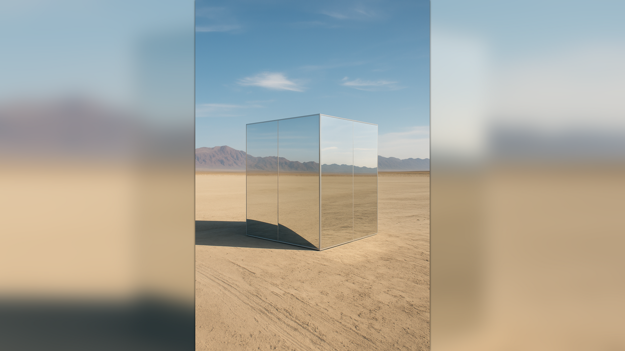 The mirrored cube in the desert